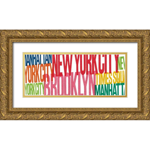 New York City Life Words Gold Ornate Wood Framed Art Print with Double Matting by Mullan, Michael