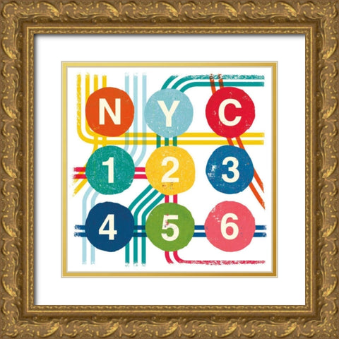 New York City Life Subway Gold Ornate Wood Framed Art Print with Double Matting by Mullan, Michael