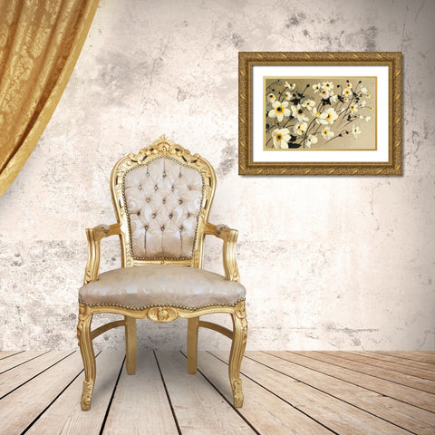 Anemones Japonaises Blancs Gold Ornate Wood Framed Art Print with Double Matting by Novak, Shirley