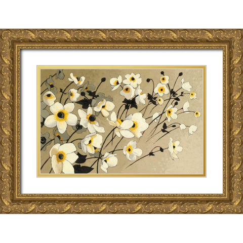 Anemones Japonaises Blancs Gold Ornate Wood Framed Art Print with Double Matting by Novak, Shirley
