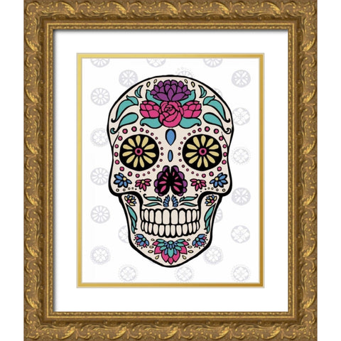 Sugar Skull III on Gray Gold Ornate Wood Framed Art Print with Double Matting by Penner, Janelle