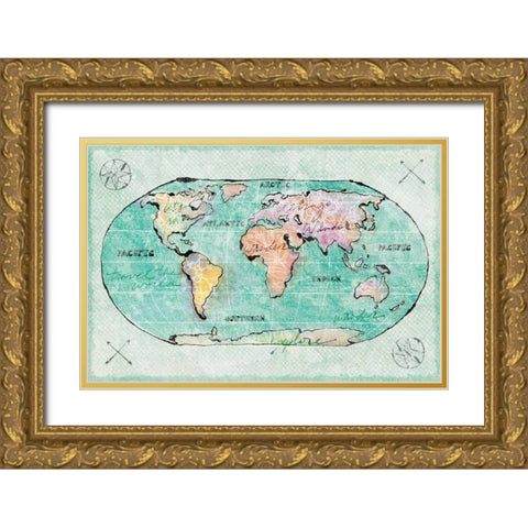 Mapped Shorelines I Blue Gold Ornate Wood Framed Art Print with Double Matting by Schlabach, Sue