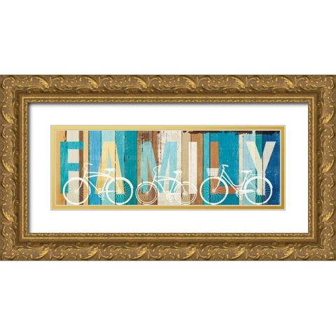 Beachscape Bicycle Family Gold Ornate Wood Framed Art Print with Double Matting by Mullan, Michael
