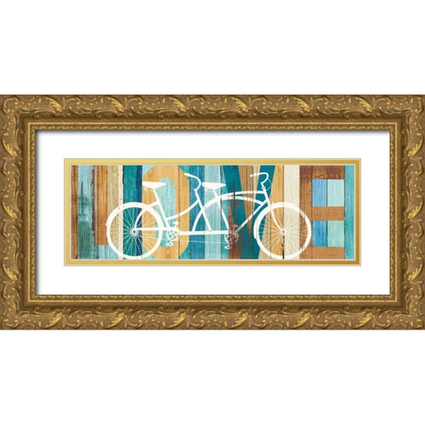 Beachscape Tandem Bicycle Love Gold Ornate Wood Framed Art Print with Double Matting by Mullan, Michael