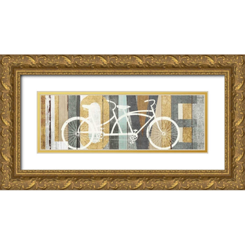 Beachscape Tandem Bicycle Love Gold Neutral Gold Ornate Wood Framed Art Print with Double Matting by Mullan, Michael