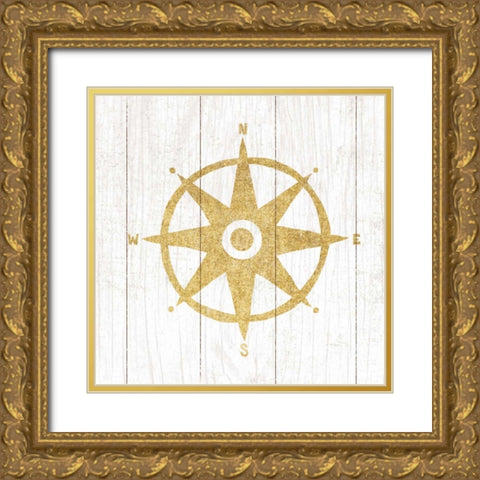 Beachscape IV Compass Gold Neutral Gold Ornate Wood Framed Art Print with Double Matting by Mullan, Michael
