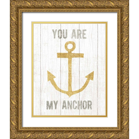 Beachscape III Anchor Quote Gold Neutral Gold Ornate Wood Framed Art Print with Double Matting by Mullan, Michael