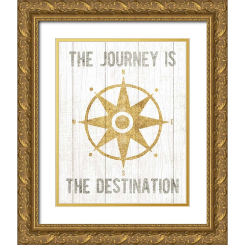 Beachscape IV Compass Quote Gold Neutral Gold Ornate Wood Framed Art Print with Double Matting by Mullan, Michael