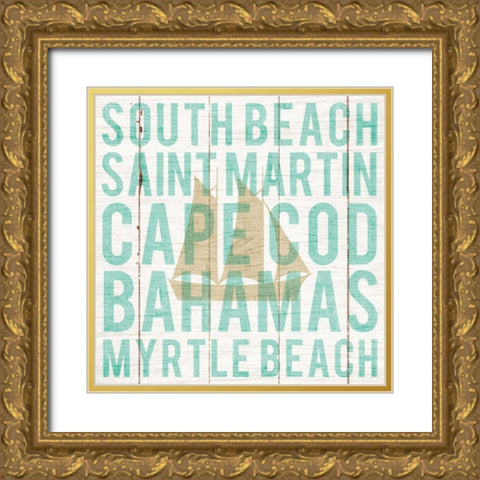 Bon Voyage Boat Gold Ornate Wood Framed Art Print with Double Matting by Mullan, Michael