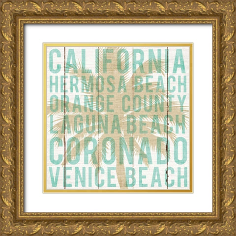 Bon Voyage California Palm Gold Ornate Wood Framed Art Print with Double Matting by Mullan, Michael