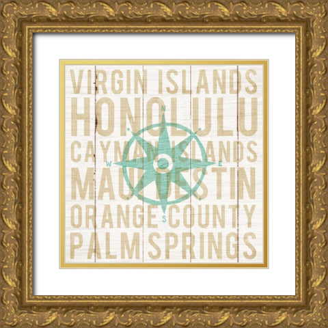 Bon Voyage Compass Gold Ornate Wood Framed Art Print with Double Matting by Mullan, Michael