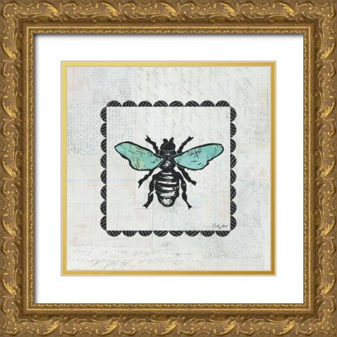 Bee Stamp Gold Ornate Wood Framed Art Print with Double Matting by Prahl, Courtney
