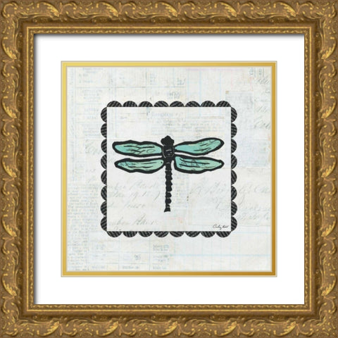 Dragonfly Stamp Gold Ornate Wood Framed Art Print with Double Matting by Prahl, Courtney