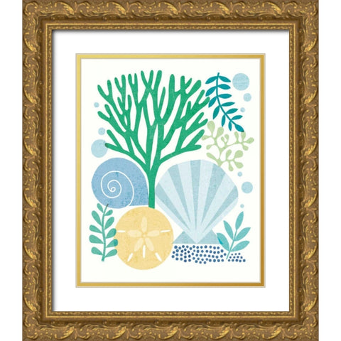 Under Sea Treasures VI Sea Glass Gold Ornate Wood Framed Art Print with Double Matting by Mullan, Michael