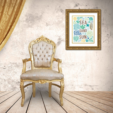 Under Sea Treasures III Sea Glass Gold Ornate Wood Framed Art Print with Double Matting by Mullan, Michael
