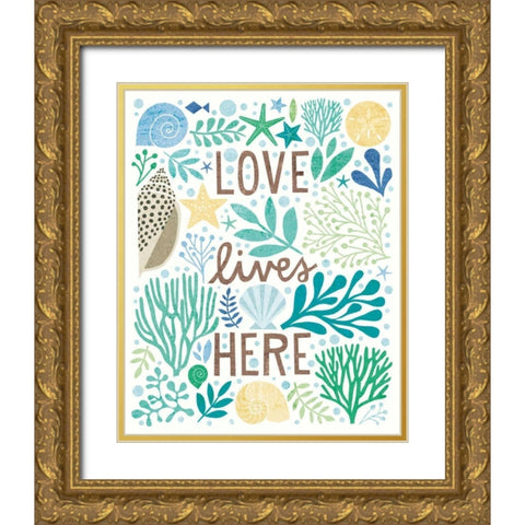 Under Sea Treasures II Sea Glass Gold Ornate Wood Framed Art Print with Double Matting by Mullan, Michael