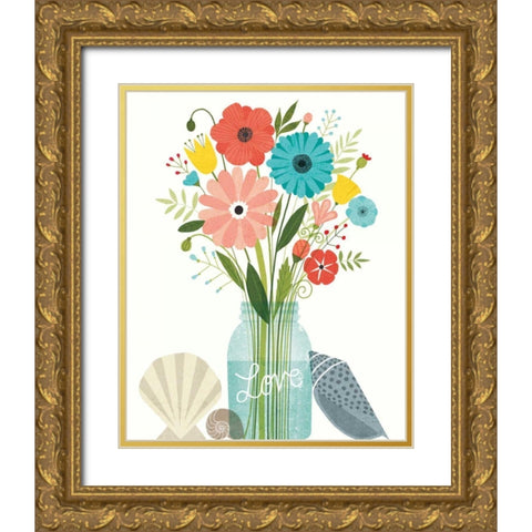 Seaside Bouquet II Mason Jar Gold Ornate Wood Framed Art Print with Double Matting by Mullan, Michael