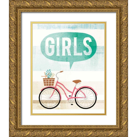 Beach Cruiser Girls II Gold Ornate Wood Framed Art Print with Double Matting by Mullan, Michael
