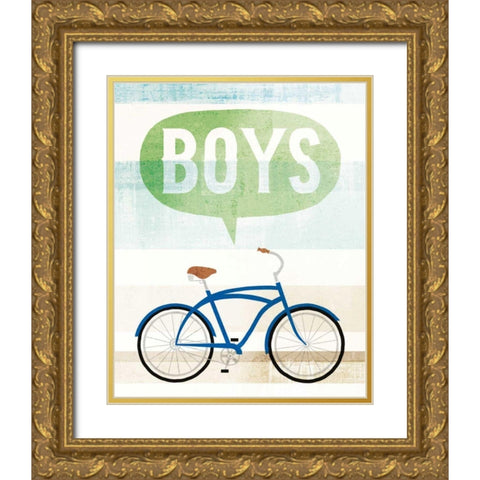 Beach Cruiser Boys II Gold Ornate Wood Framed Art Print with Double Matting by Mullan, Michael