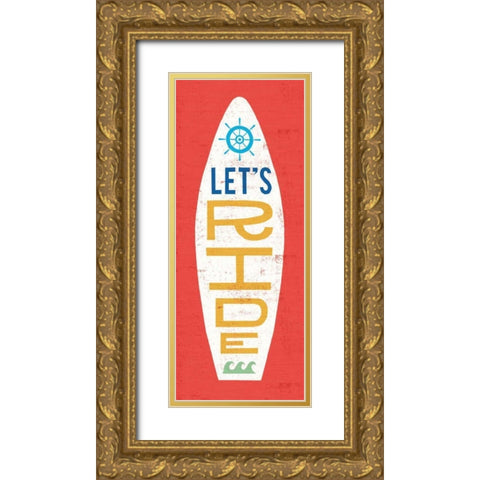 Beach Bums Surf Board III Gold Ornate Wood Framed Art Print with Double Matting by Mullan, Michael