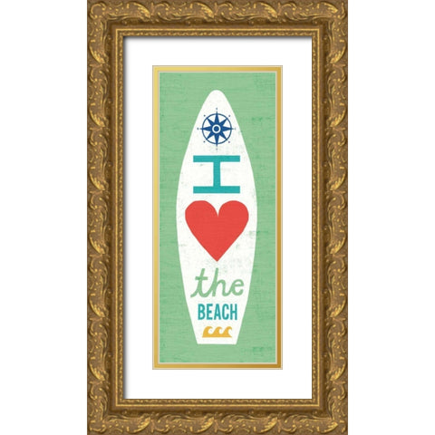 Beach Bums Surf Board II Gold Ornate Wood Framed Art Print with Double Matting by Mullan, Michael