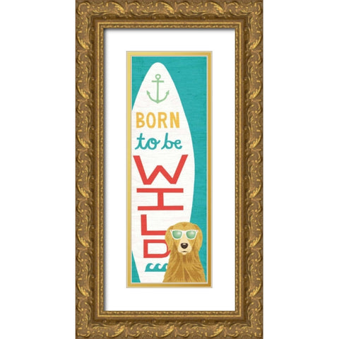 Beach Bums Golden Surf Board Gold Ornate Wood Framed Art Print with Double Matting by Mullan, Michael