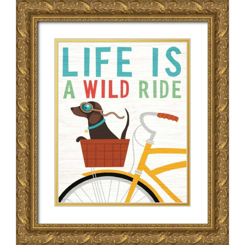 Beach Bums Dachshund Bicycle I Life Gold Ornate Wood Framed Art Print with Double Matting by Mullan, Michael