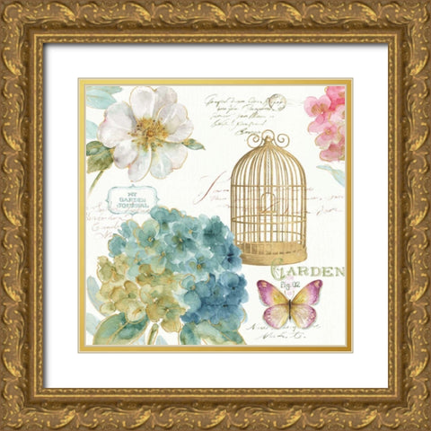 Rainbow Seeds Floral Birdcage III Gold Ornate Wood Framed Art Print with Double Matting by Audit, Lisa