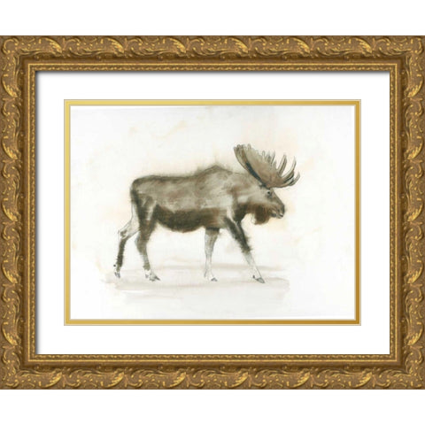 Dark Moose Gold Ornate Wood Framed Art Print with Double Matting by Wiens, James