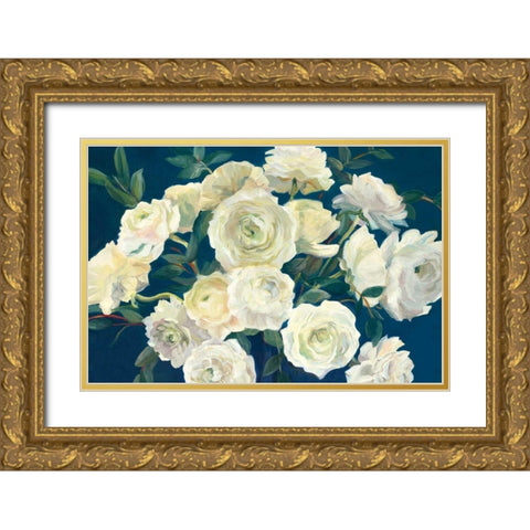 Roses in Cobalt Vase Indigo Crop Gold Ornate Wood Framed Art Print with Double Matting by Hageman, Marilyn