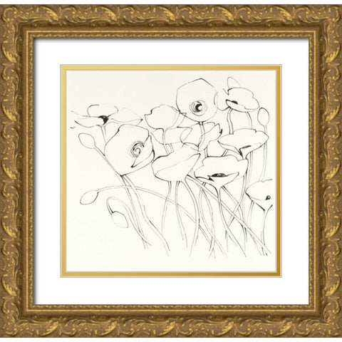 Black Line Poppies I Gold Ornate Wood Framed Art Print with Double Matting by Novak, Shirley