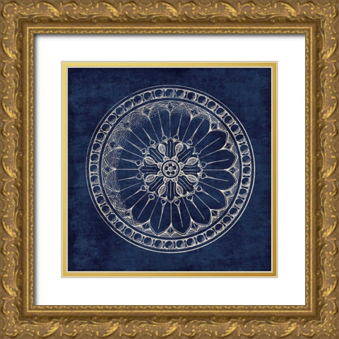 Rosette I Indigo Gold Ornate Wood Framed Art Print with Double Matting by Wild Apple Portfolio