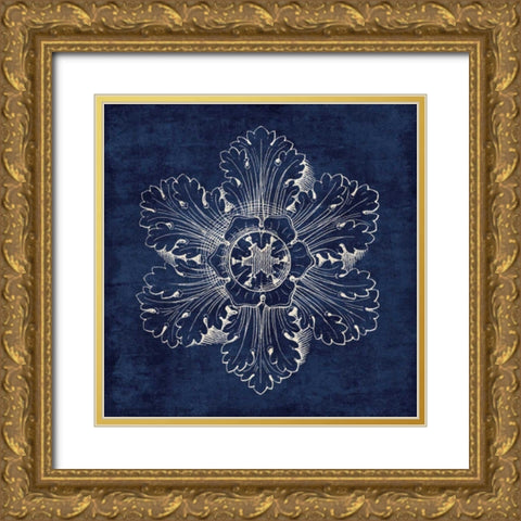 Rosette V Indigo Gold Ornate Wood Framed Art Print with Double Matting by Wild Apple Portfolio