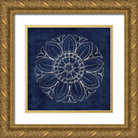 Rosette VII Indigo Gold Ornate Wood Framed Art Print with Double Matting by Wild Apple Portfolio