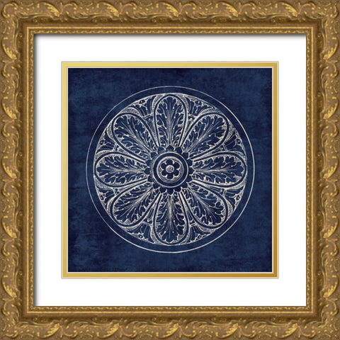Rosette VIII Indigo Gold Ornate Wood Framed Art Print with Double Matting by Wild Apple Portfolio