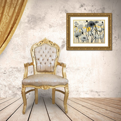 Snow Day Gray Flower Gold Ornate Wood Framed Art Print with Double Matting by Novak, Shirley