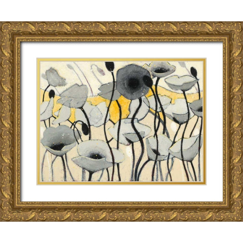 Snow Day Gray Flower Gold Ornate Wood Framed Art Print with Double Matting by Novak, Shirley