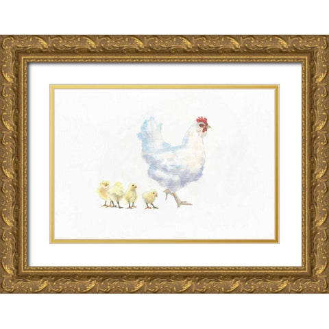 Hen and Chickens Gold Ornate Wood Framed Art Print with Double Matting by Adams, Emily