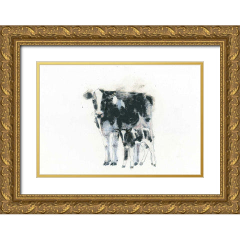 Cow and Calf Gold Ornate Wood Framed Art Print with Double Matting by Adams, Emily