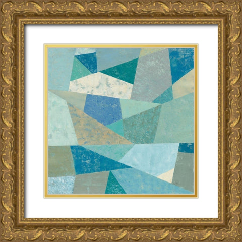 Teal Geo Metric Gold Ornate Wood Framed Art Print with Double Matting by Vassileva, Silvia