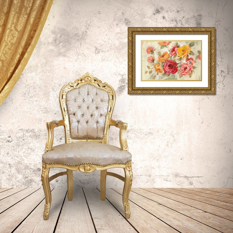 Brushy Roses Gold Ornate Wood Framed Art Print with Double Matting by Vassileva, Silvia