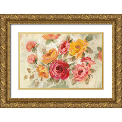 Brushy Roses Gold Ornate Wood Framed Art Print with Double Matting by Vassileva, Silvia