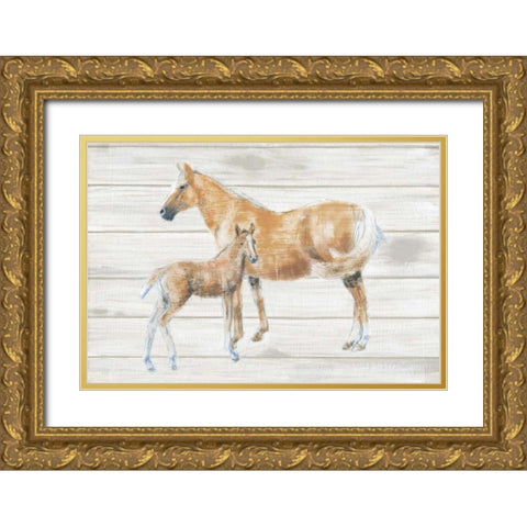 Horse and Colt on Wood Gold Ornate Wood Framed Art Print with Double Matting by Adams, Emily