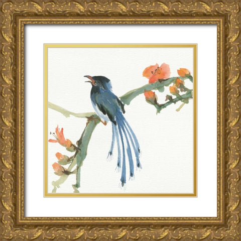 Formosan Blue Magpie Gold Ornate Wood Framed Art Print with Double Matting by Paschke, Chris