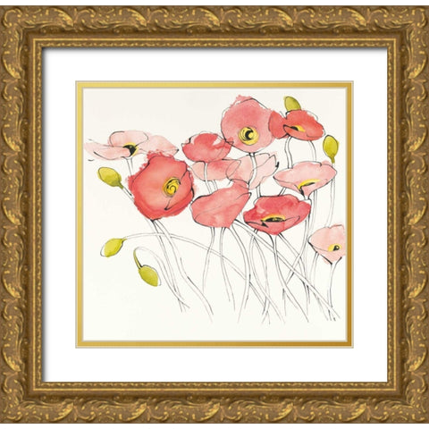 Black Line Poppies I Watercolor Gold Ornate Wood Framed Art Print with Double Matting by Novak, Shirley