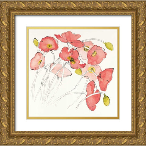 Black Line Poppies II Watercolor Gold Ornate Wood Framed Art Print with Double Matting by Novak, Shirley