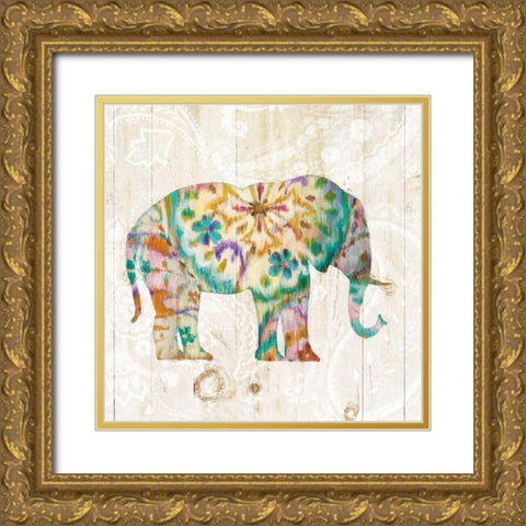 Boho Paisley Elephant I Gold Ornate Wood Framed Art Print with Double Matting by Nai, Danhui