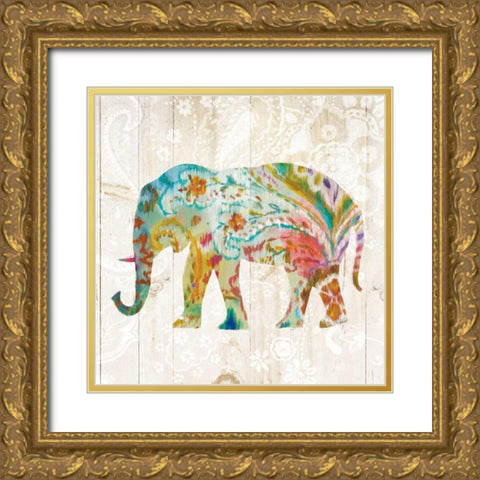 Boho Paisley Elephant II Gold Ornate Wood Framed Art Print with Double Matting by Nai, Danhui