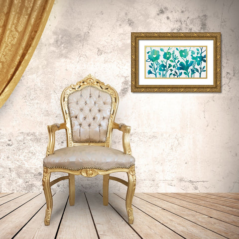 Teal Trio I on White Gold Ornate Wood Framed Art Print with Double Matting by Vassileva, Silvia