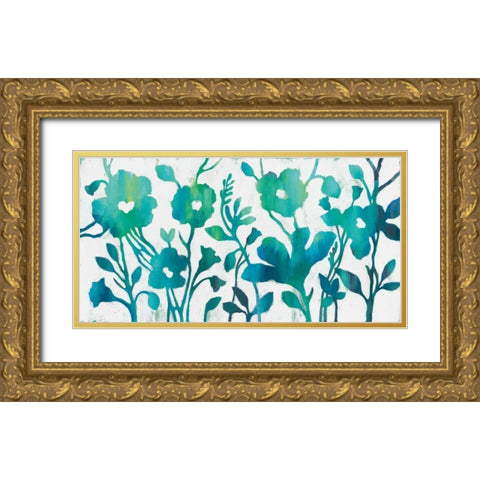 Teal Trio I on White Gold Ornate Wood Framed Art Print with Double Matting by Vassileva, Silvia